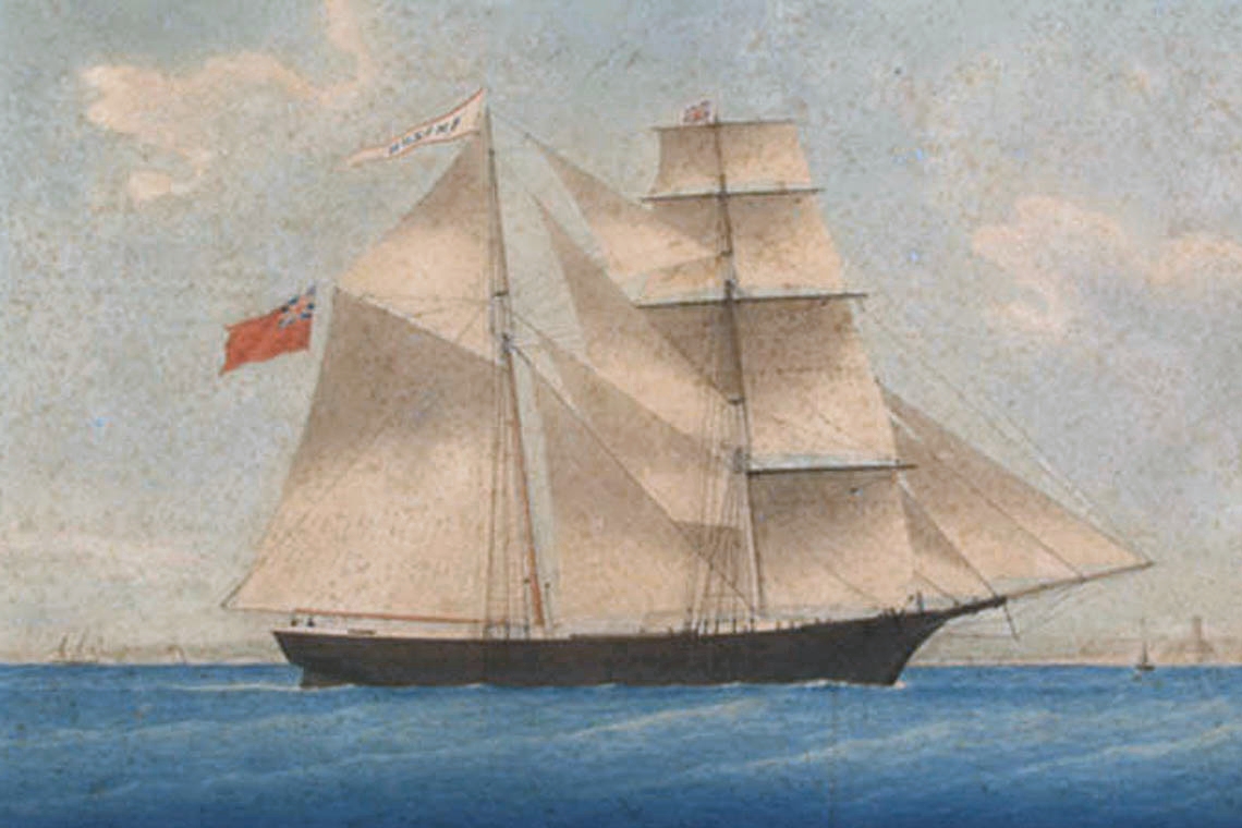 Gemälde des 19. Jahrhunderts der Brigantine Mary Celeste unter Segel