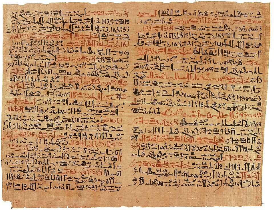 Hieroglyphic medical text inscribed on an ancient Egyptian papyrus