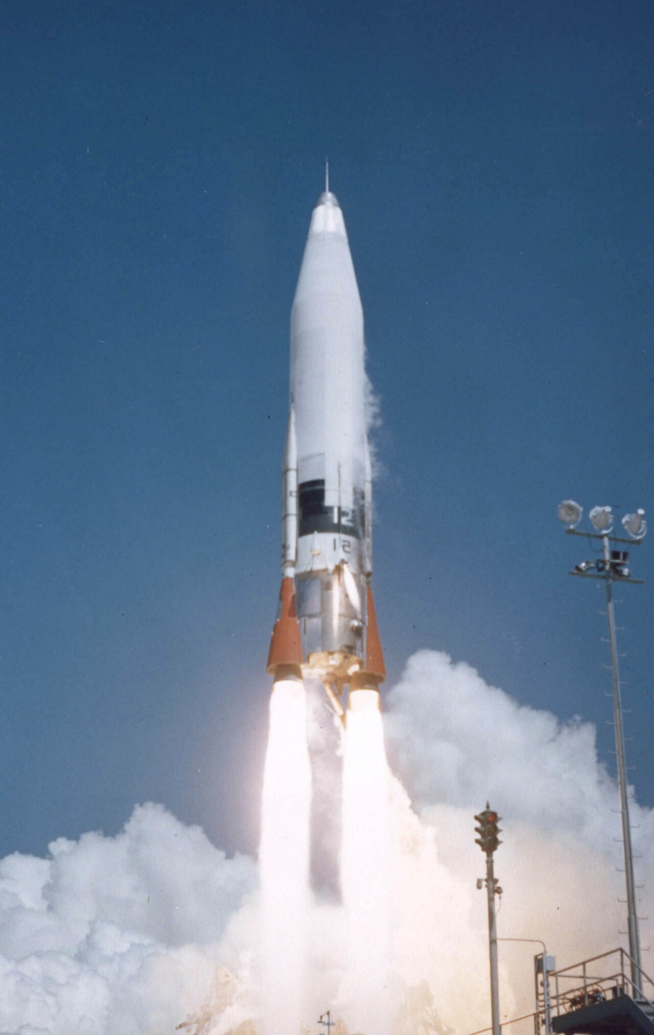 Historical ICBM on a parade or test stand